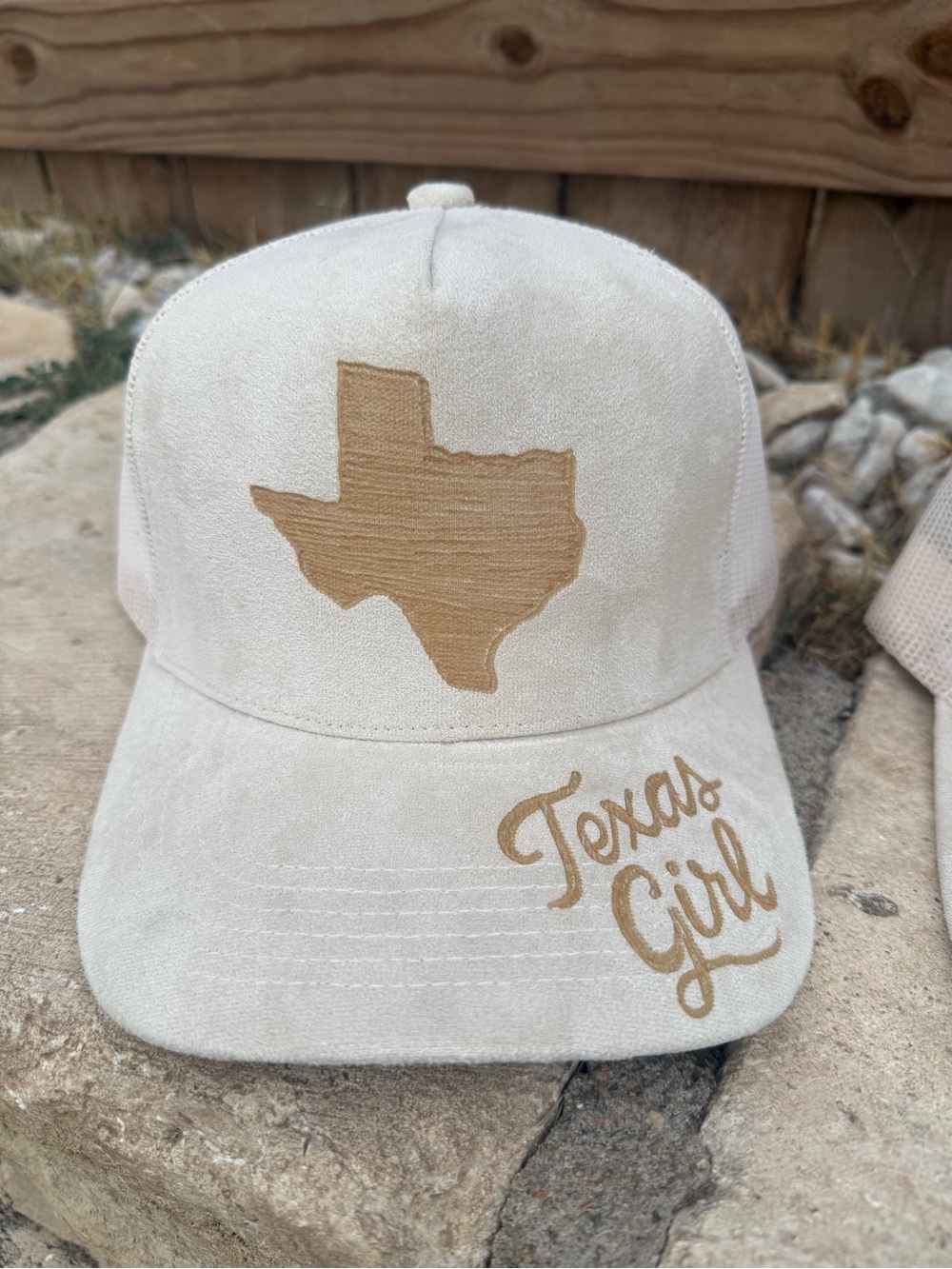Texas Girl Suede Trucker Cap Cream- Hand Burned